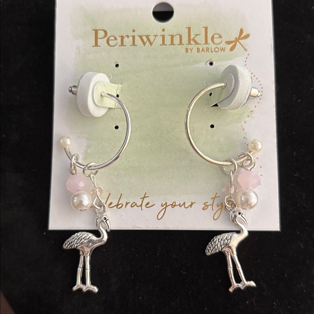 Periwinkle By Barlow Silver Flamingo Earrings With Pink Accents 10$